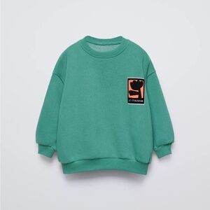 Zara Teal FLOCKED PRINTED SWEATSHIRT